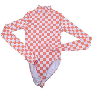 FENSI Orange light blue  checkered turtleneck bodysuit  nwot small